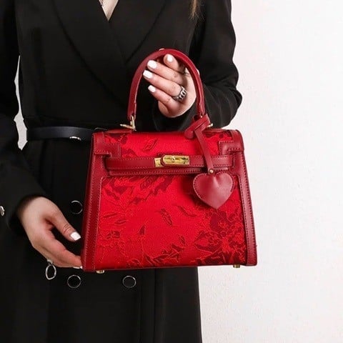 Izšivana svadbena torbica od PU kože, Kelly stil, srednje veličine, za nošenje na rame ili crossbody, za dnevnu uporabu
