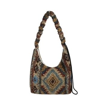 Plišana tote torba s retro geometrijskim uzorkom za žene, jesen-zima, velika kapaciteta, etnički stil, za rameno ili crossbody