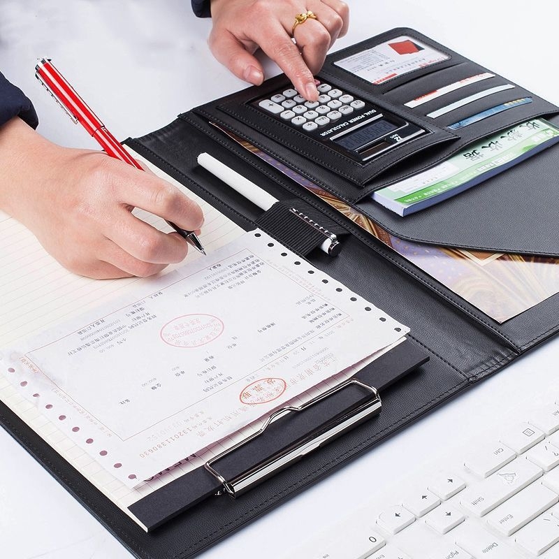 Mapă A4 pentru manager, piele PU, mapă multifuncțională pentru documente, negocieri și contracte, mapă de semnare, personalizabilă