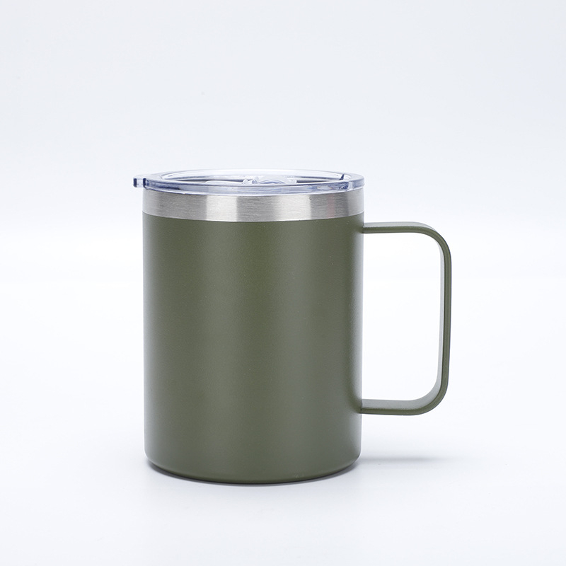 Cană termică de 12oz, pereți dubli izolați, cu mâner, interior din oțel inoxidabil 304, portabilă pentru birou și călătorii