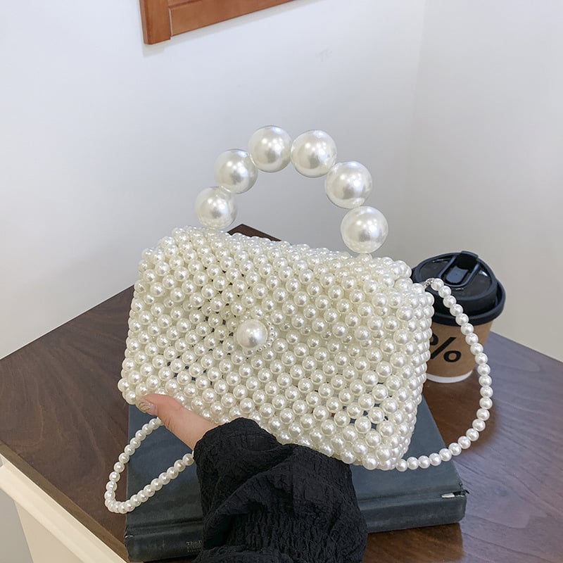 2025 Ručno pletena ženska torbica za rame, crossbody torba, luksuzna torba s perlama, mini četvrtasta torba