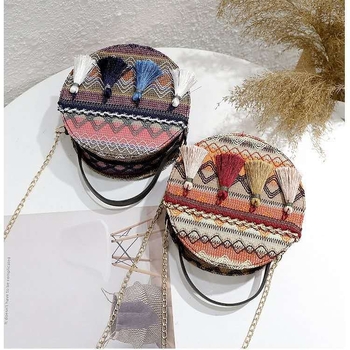 Ženska kružna pletena torbica s resicama, preko ramena, Harajuku/Korejski stil