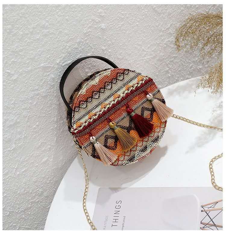 Ženska kružna pletena torbica s resicama, preko ramena, Harajuku/Korejski stil