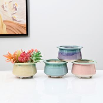 Ghiveci ceramic pentru suculente, cu model de fisuri de gheață, ceramică poroasă, controlul rădăcinilor, pentru tulpini mici și vechi, cu farfurie