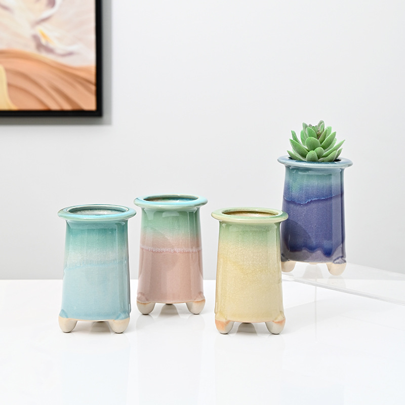 Ghiveci ceramic pentru suculente, cu model de fisuri de gheață, ceramică poroasă, controlul rădăcinilor, pentru tulpini mici și vechi, cu farfurie
