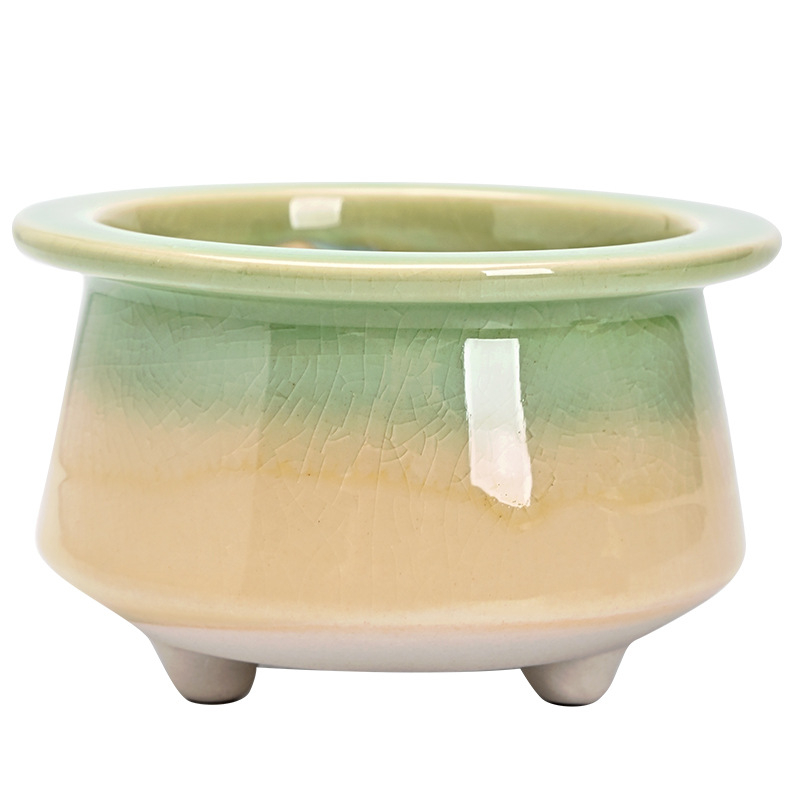 Ghiveci ceramic pentru suculente, cu model de fisuri de gheață, ceramică poroasă, controlul rădăcinilor, pentru tulpini mici și vechi, cu farfurie