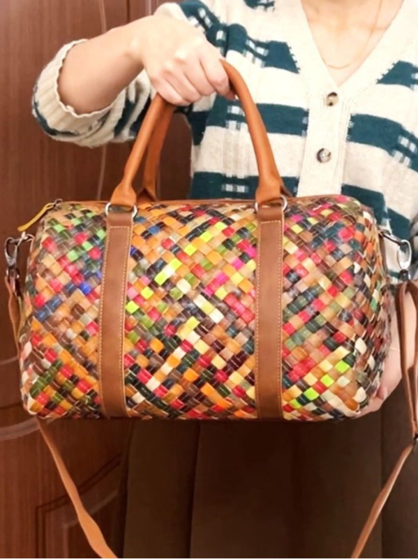Ženska kožna torbica s tkanim uzorkom i šarenim patchworkom u etničkom stilu, retro torba za rame