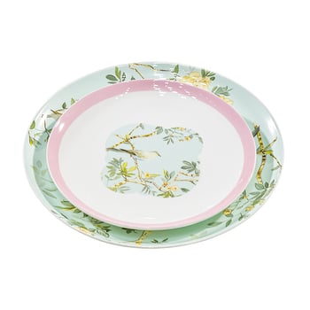Set de veselă din porțelan cu os, decor sub glazură — boluri și farfurii în stil chinezesc modern