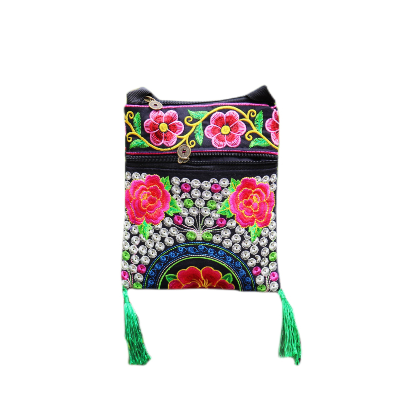 Clouds Etnička izvezena crossbody torbica preko ramena, mala četvrtasta platnena torba za žene, sa zatvaračem i džepom za mobitel