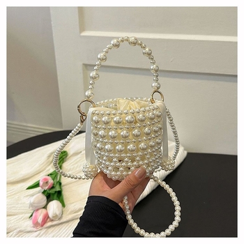 Mala ženska torbica s bisernim pletenjem, svježa i slatka, bucket torba s remenom za crossbody, 2024 moda