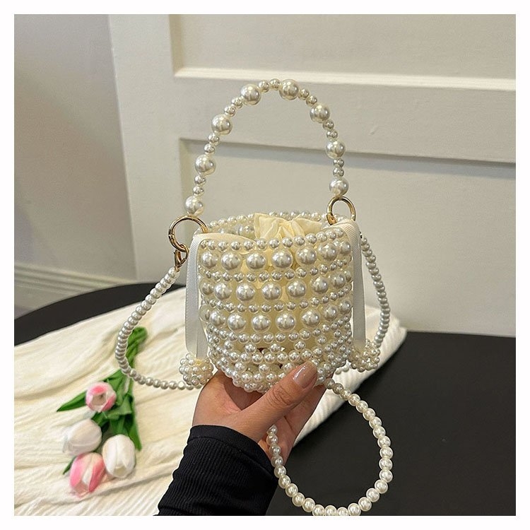 Mala ženska torbica s bisernim pletenjem, svježa i slatka, bucket torba s remenom za crossbody, 2024 moda