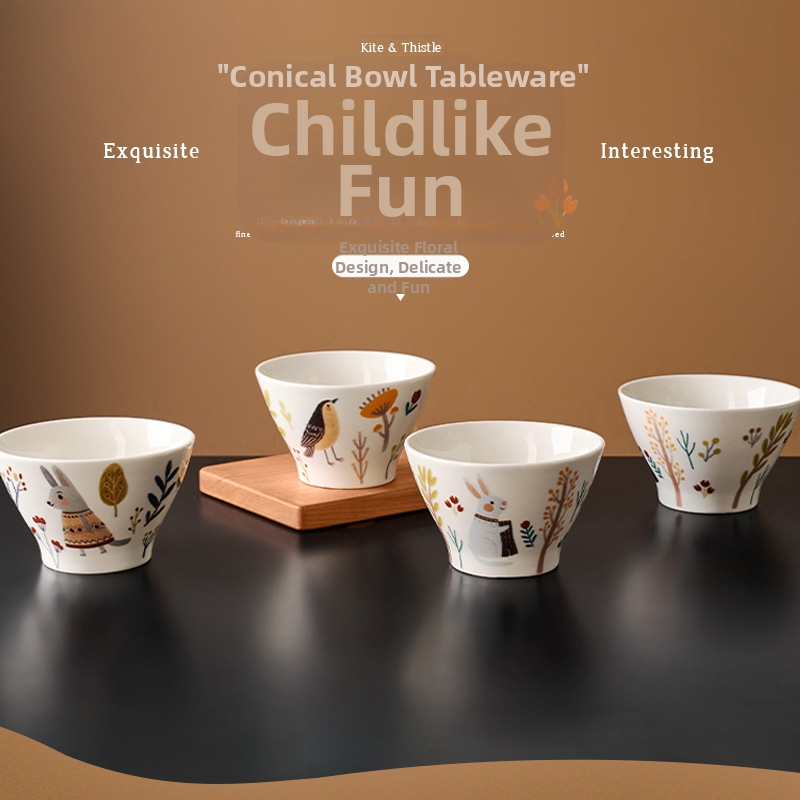 Bol de orez de 5 inci, culoare sub glazură, ceramică japoneză, formă conică, vas drăguț pentru desert, uz casnic