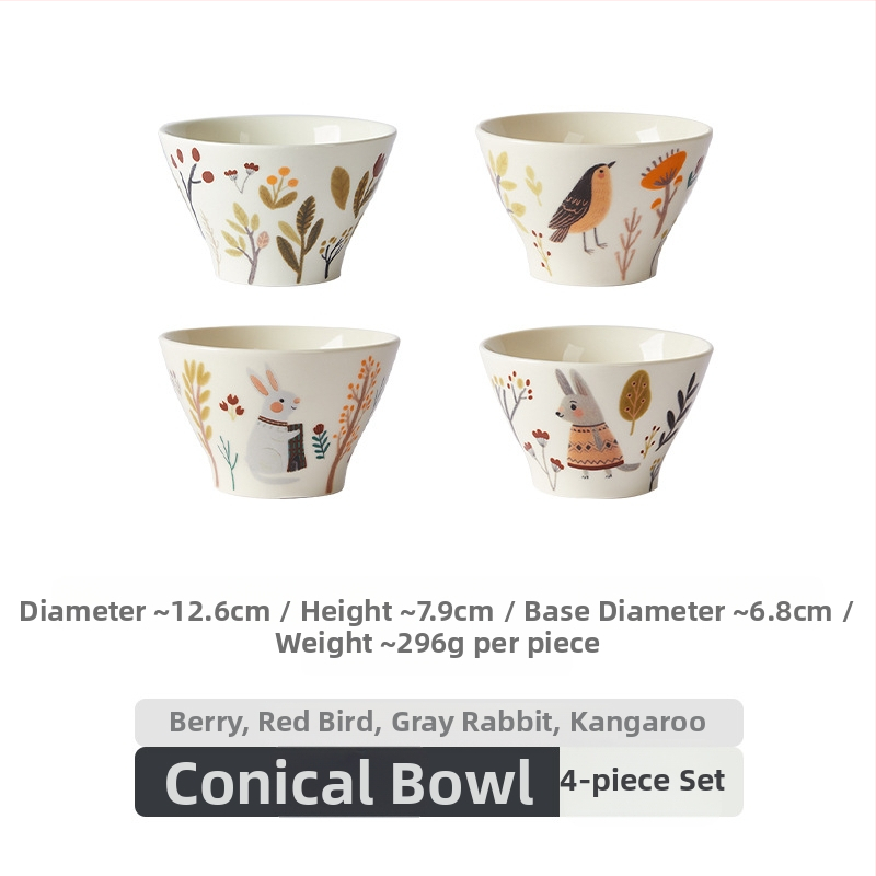 Bol de orez de 5 inci, culoare sub glazură, ceramică japoneză, formă conică, vas drăguț pentru desert, uz casnic