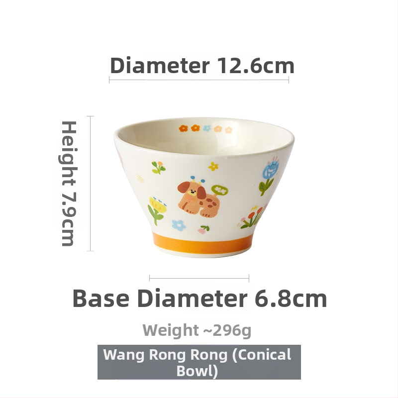 Bol de orez de 5 inci, culoare sub glazură, ceramică japoneză, formă conică, vas drăguț pentru desert, uz casnic