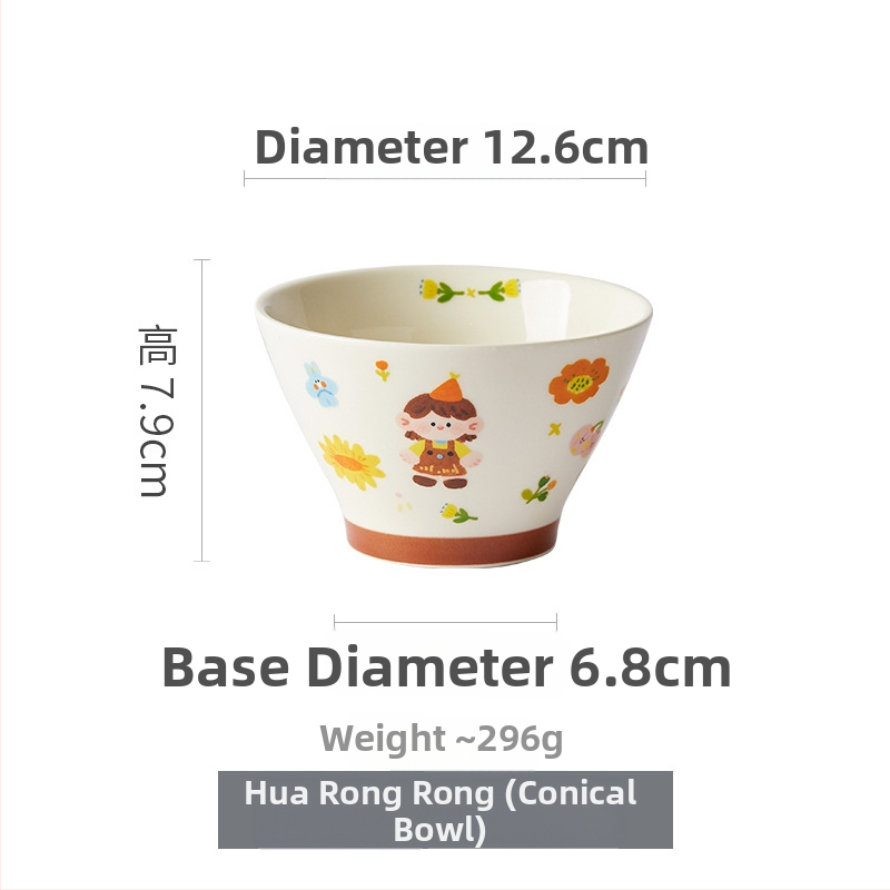Bol de orez de 5 inci, culoare sub glazură, ceramică japoneză, formă conică, vas drăguț pentru desert, uz casnic