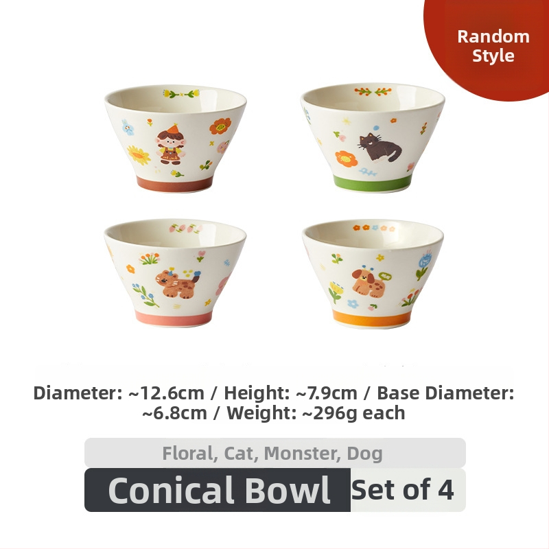 Bol de orez de 5 inci, culoare sub glazură, ceramică japoneză, formă conică, vas drăguț pentru desert, uz casnic