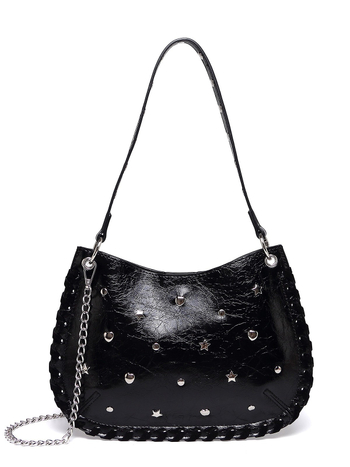 Mala ženska torba preko ramena ili crossbody, ručno tkana, s metalnim rivetima, pank stil lančani remen, za nošenje na rame ili preko tijela