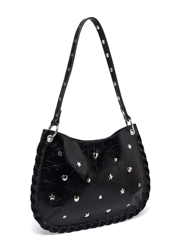 Mala ženska torba preko ramena ili crossbody, ručno tkana, s metalnim rivetima, pank stil lančani remen, za nošenje na rame ili preko tijela