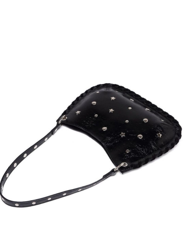 Mala ženska torba preko ramena ili crossbody, ručno tkana, s metalnim rivetima, pank stil lančani remen, za nošenje na rame ili preko tijela