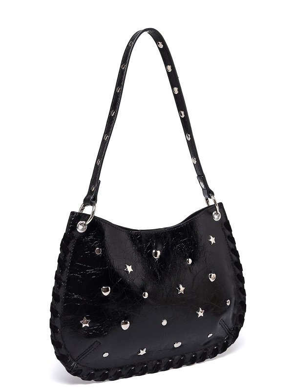 Mala ženska torba preko ramena ili crossbody, ručno tkana, s metalnim rivetima, pank stil lančani remen, za nošenje na rame ili preko tijela