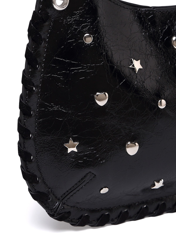 Mala ženska torba preko ramena ili crossbody, ručno tkana, s metalnim rivetima, pank stil lančani remen, za nošenje na rame ili preko tijela