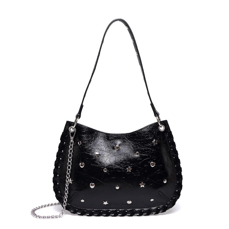 Mala ženska torba preko ramena ili crossbody, ručno tkana, s metalnim rivetima, pank stil lančani remen, za nošenje na rame ili preko tijela