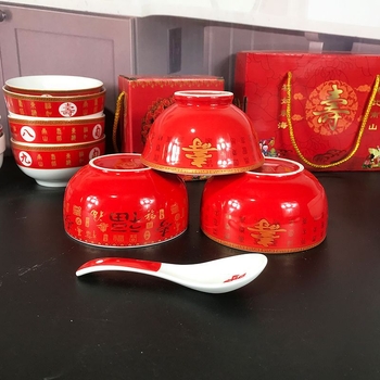 Vas de porțelan roșu, 4,6 inch, glazură roșie, stil coreean, set cadou în cutie