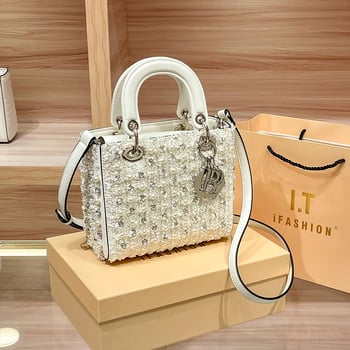 Torba Princess Diana za žene, mala kožna torbica s perlama, elegantan europski stil, torba preko ramena