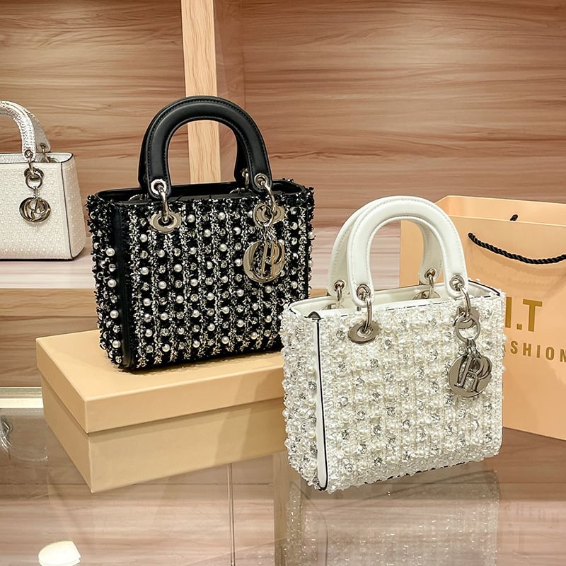 Torba Princess Diana za žene, mala kožna torbica s perlama, elegantan europski stil, torba preko ramena