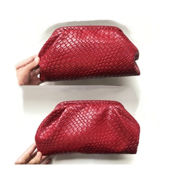PU kožna clutch torba s metalnim okvirom, pleteni uzorak oblaka, velik kapacitet, crossbody torba za žene