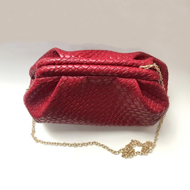 PU kožna clutch torba s metalnim okvirom, pleteni uzorak oblaka, velik kapacitet, crossbody torba za žene