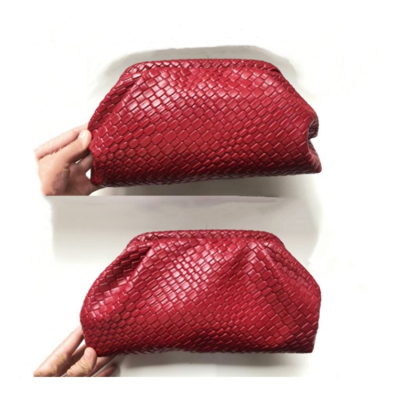 PU kožna clutch torba s metalnim okvirom, pleteni uzorak oblaka, velik kapacitet, crossbody torba za žene