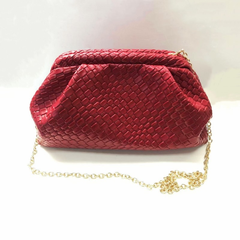 PU kožna clutch torba s metalnim okvirom, pleteni uzorak oblaka, velik kapacitet, crossbody torba za žene