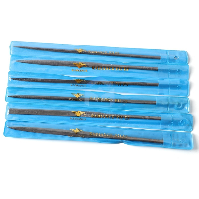 Set de fișiere pentru modelarea bijuteriilor: fișiere triunghiale, semicerc, frunză de bambus și fișiere plate, lungime 200/140 mm, unelte de polisare marca Pigeon.