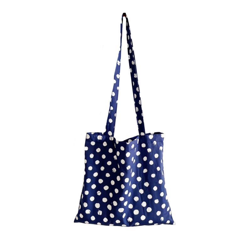 Torba za ramena u francuskom stilu, tamnoplava s tie-dye uzorkom i točkicama, uski remen, crossbody torba od pamuka, lagana i svestrana