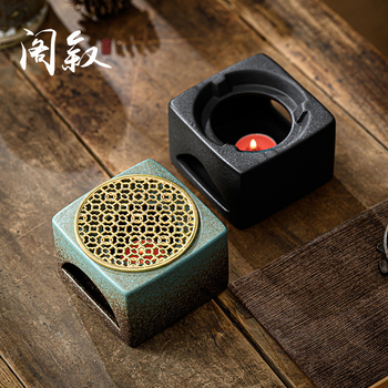 Set japonez vintage pentru încălzire ceai cu bază de lumânare, pentru ceainic și cești, accesorii de ceai izolate