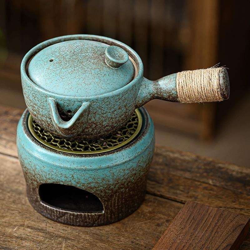 Set japonez vintage pentru încălzire ceai cu bază de lumânare, pentru ceainic și cești, accesorii de ceai izolate