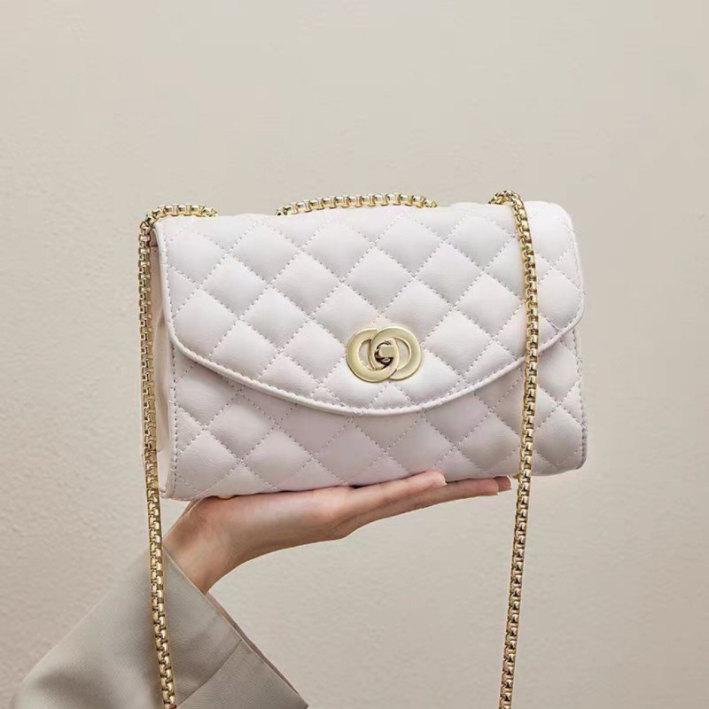 Ženska crossbody torba s lancem, dijamantno šev, PU koža, srednje veličine