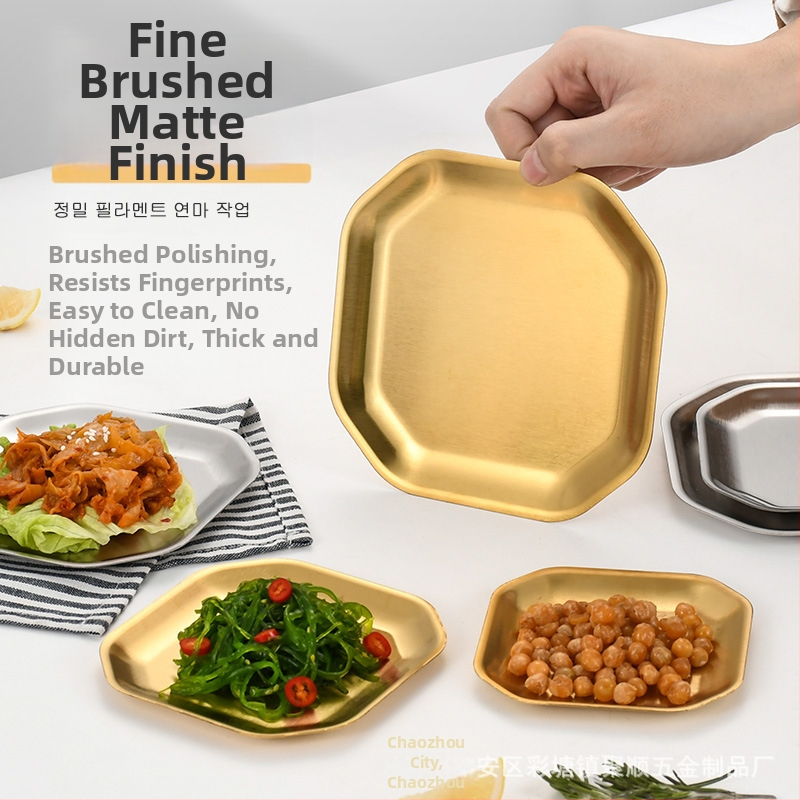 304 nehrdzavejúca oceľ, osmiuholníkový a štvorcový tanier na občerstvenie, kórejský štýl pre reštaurácie; tanier na kimchi, studené jedlo, miska na kosti