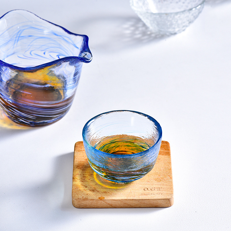 Pahar din sticlă pentru vin de fructe, pahar mic colorat pentru sake/soju, pahar de ceai din sticlă colorată