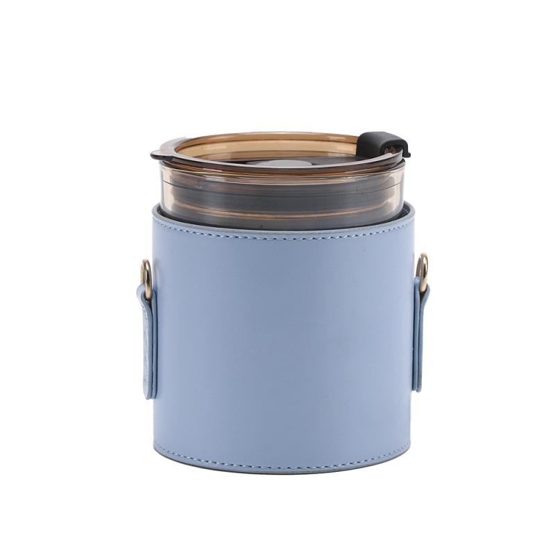 Pahare din sticlă, termos pentru ceai cu lapte și cafea; poate fi purtat pe umăr sau în mână; husă portabilă din piele PU cu design creativ