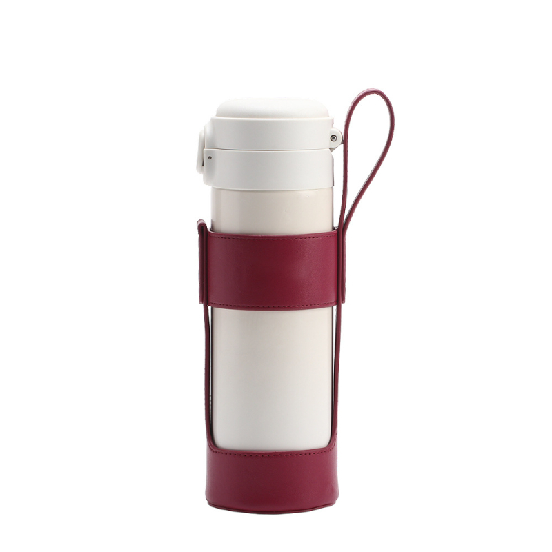 Pahare din sticlă, termos pentru ceai cu lapte și cafea; poate fi purtat pe umăr sau în mână; husă portabilă din piele PU cu design creativ