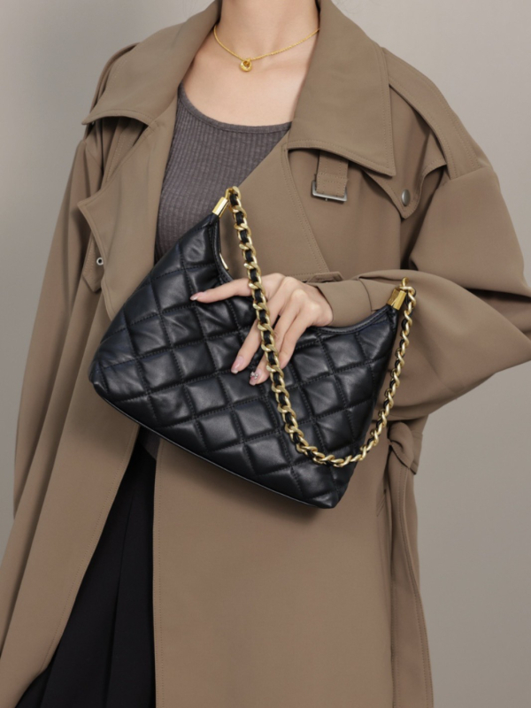 Ženska torba od prvog sloja kože bivola s dijamantnim šivom, prava koža, proljeće-ljeto 2024, elegantna torba za ramena i crossbody