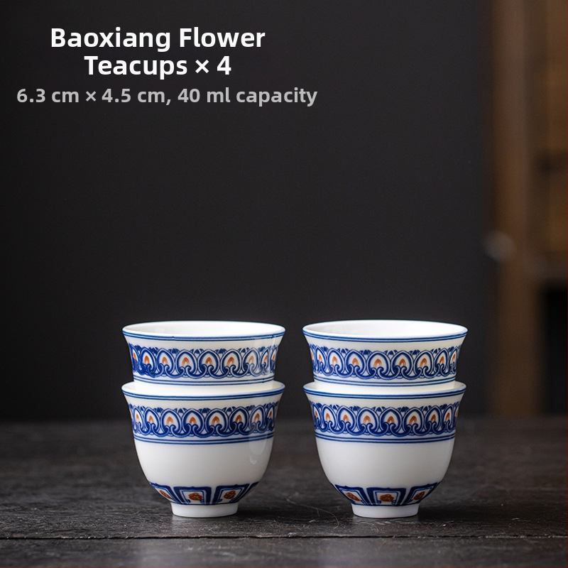 Porțelan albastru-alb, bol cu capac în trei părți, motiv de lăstari de lotus înfășurați, glazură asemănătoare jadului, set ceramic pentru ceai, capacitate mare