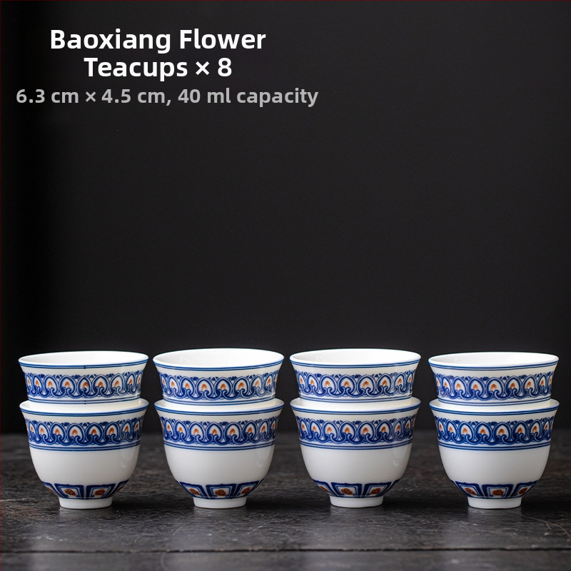 Porțelan albastru-alb, bol cu capac în trei părți, motiv de lăstari de lotus înfășurați, glazură asemănătoare jadului, set ceramic pentru ceai, capacitate mare