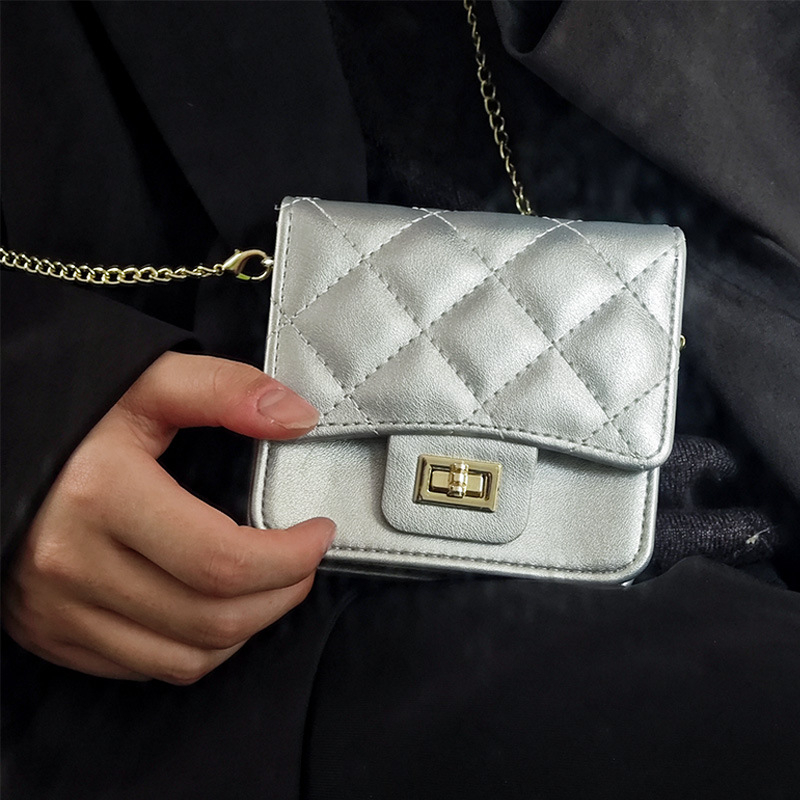 Ženska mini crossbody torba s dijamantnim uzorkom, kopča od lančića, korejski stil, kompaktna kozmetička torbica