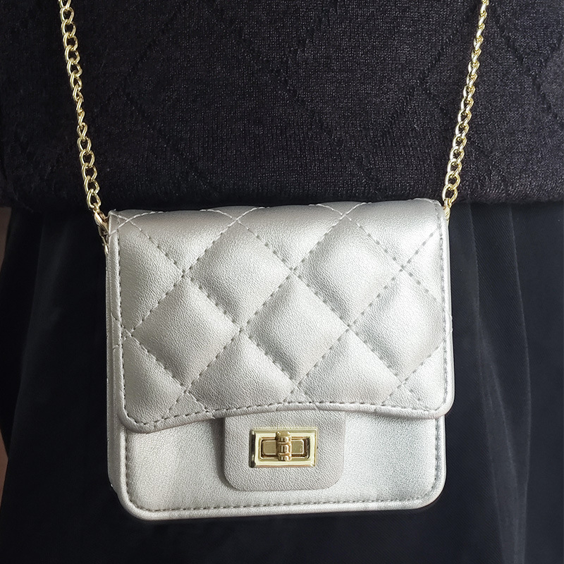 Ženska mini crossbody torba s dijamantnim uzorkom, kopča od lančića, korejski stil, kompaktna kozmetička torbica
