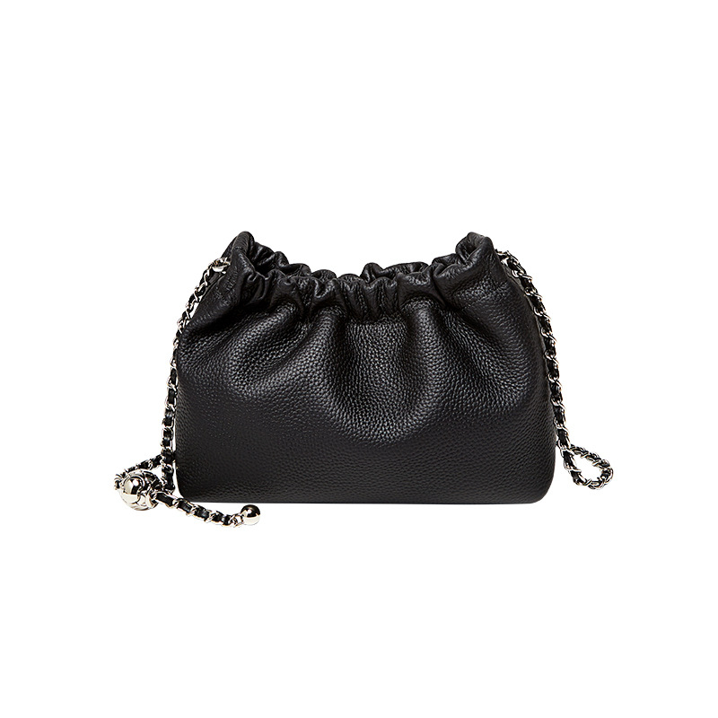 Nalandu ženska kožna crossbody torba, mala veličina, lančani remen, plisirani dizajn oblaka (model 2026)