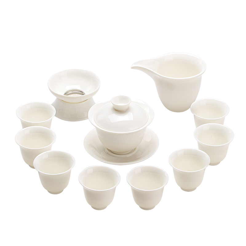 Gongfu teáskészlet fehér porcelánból, testreszabható logóval, ajándékdoboz