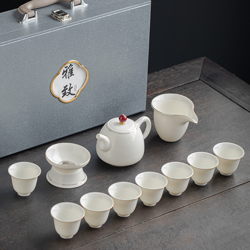 Gongfu teáskészlet fehér porcelánból, testreszabható logóval, ajándékdoboz